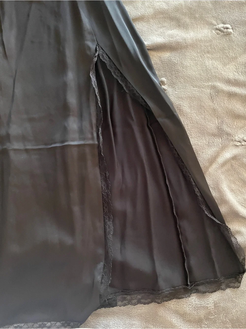 Abercrombie & Fitch Black Satin Maxi Slip Dress with Lace Trim